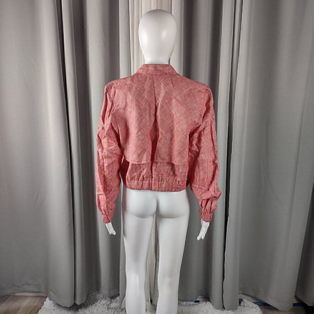 Doncaster Women's Red, White, Houndstooth, Linen Blend, Cropped Jacket Size 4 - Picture 3 of 13